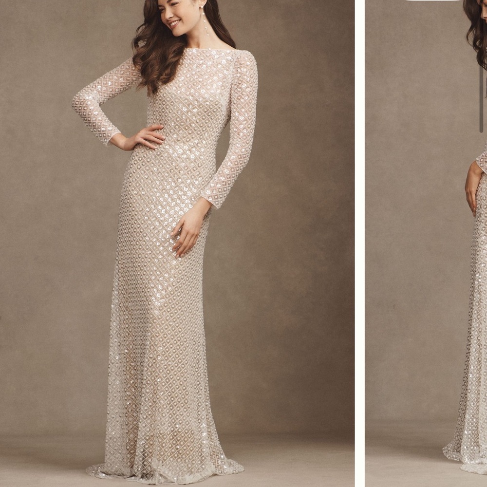 Watters Mia Long-Sleeve Sheath Gown - Picture 4 of 11